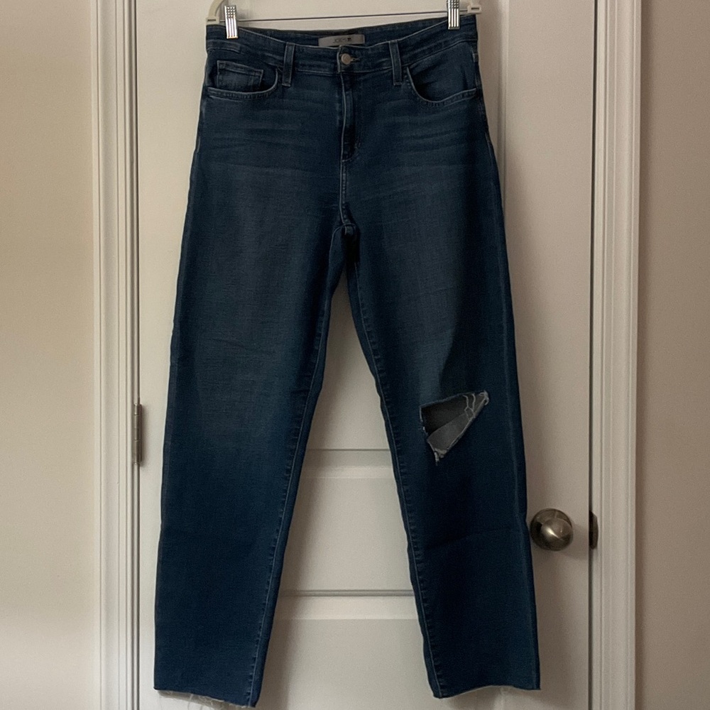 Joe's Jeans Dark Blue Straight Leg with Distressed Knee